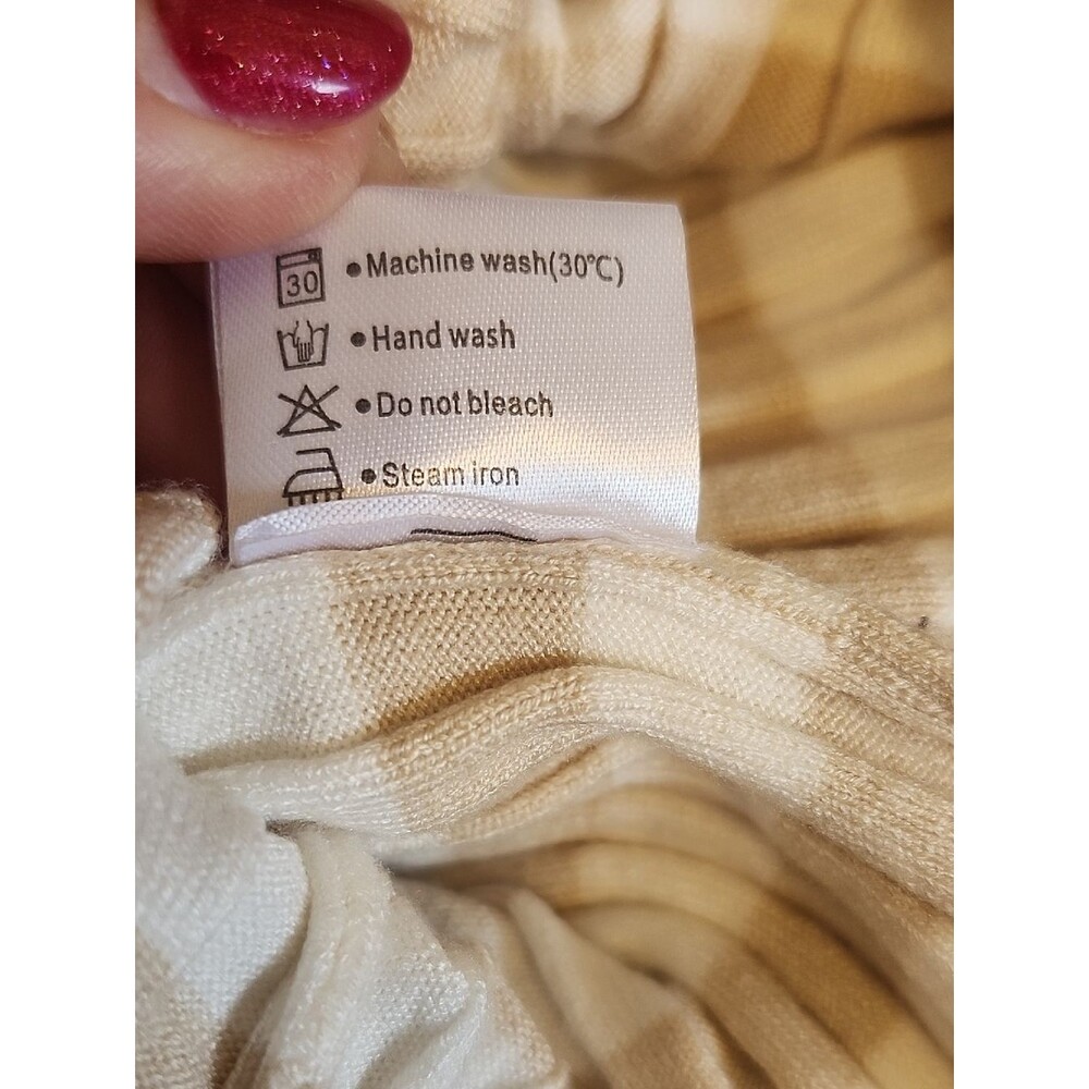 Merokeety Stretchy Knit Cream & Tan Striped Maxi Dress, Square Neckline, XS - Picture 12 of 12